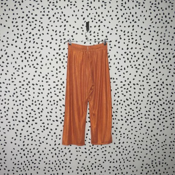 EastnWest Label Orange Metallic High Waist Wide Leg Palazzo Pants - Picture 4 of 8